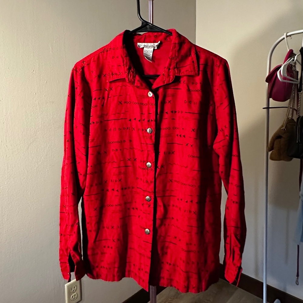 Tribal Print Red Sued Button Down Shirt